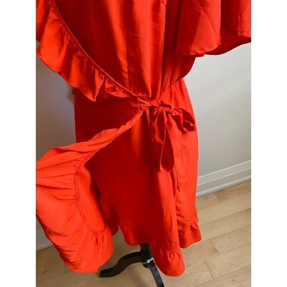 VERO Moda Red "Lee" Faux Wrap Dress Ruffle Trim - Picture 5 of 8